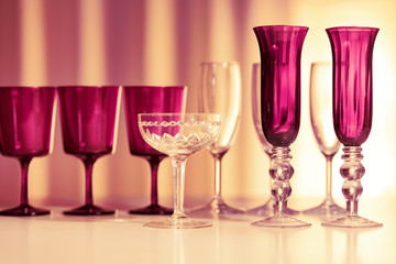 Interior, various glasses on the table,