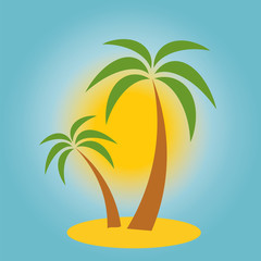 Palm trees by the sea with the sun - vector illustration
