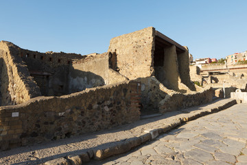 Street in ancient Ercolano (Herculaneum) city ruins