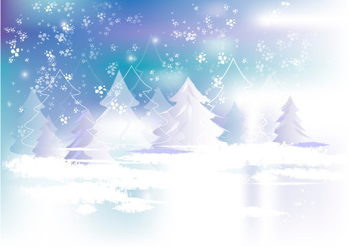 Winter background with fir-trees and snow. Vector illustration