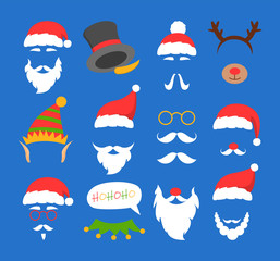 Santa Claus mask set vector isolated. Christmas white beard