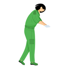 Paramedic flat vector illustration. Emergency doctor, rescuer in green uniform. Emt cartoon character. First aid, urgency care medical worker, specialist isolated on white background