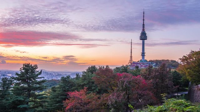 namsan mountain at sunset in seoul city south korea [zoom out.mov]