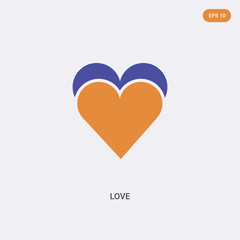 2 color Love concept vector icon. isolated two color Love vector sign symbol designed with blue and orange colors can be use for web, mobile and logo. eps 10.