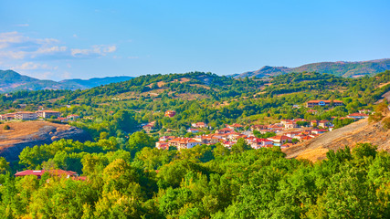 Panoramic rural landscape with village in Thessaly