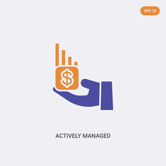 2 color Actively managed funds concept vector icon. isolated two color Actively managed funds vector sign symbol designed with blue and orange colors can be use for web, mobile and logo. eps 10.