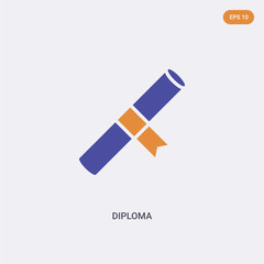 2 color Diploma concept vector icon. isolated two color Diploma vector sign symbol designed with blue and orange colors can be use for web, mobile and logo. eps 10.