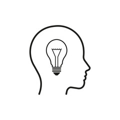 Lamp in head. Idea concept. Vector illustration.