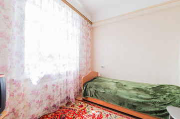 Russia, Moscow- July 23, 2019: interior room apartment. decrepit old careless not modern setting. cosmetic repairs required