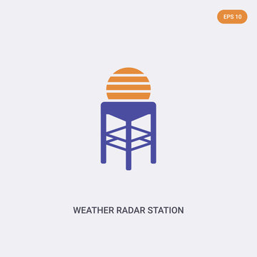 2 Color Weather Radar Station Concept Vector Icon. Isolated Two Color Weather Radar Station Vector Sign Symbol Designed With Blue And Orange Colors Can Be Use For Web, Mobile And Logo. Eps 10.