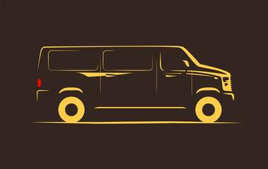 sketchy image of a classic minivan on a dark background