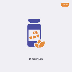 2 color drug pills concept vector icon. isolated two color drug pills vector sign symbol designed with blue and orange colors can be use for web, mobile and logo. eps 10.