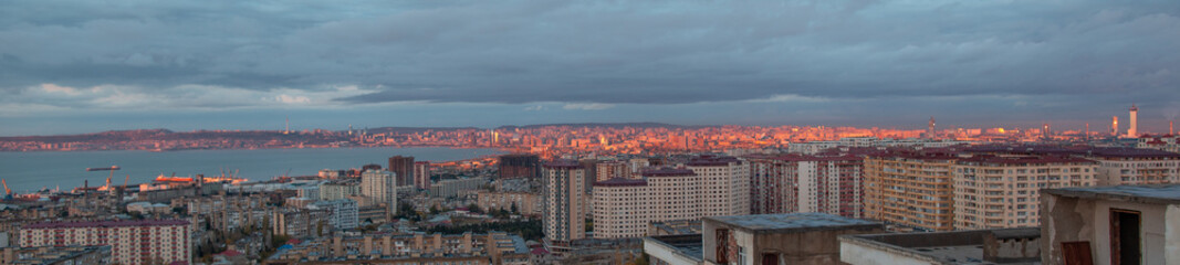 sunrise  in the city aerial view