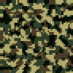 Urban Camouflage Background. Army Abstract Modern Military Pattern. Green Pixel Fabric Textile Print for Uniforms and Weapons.