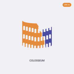 2 color Colosseum concept vector icon. isolated two color Colosseum vector sign symbol designed with blue and orange colors can be use for web, mobile and logo. eps 10.