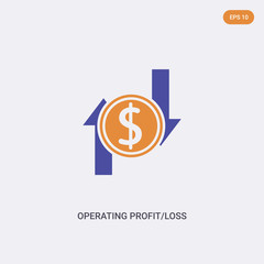 Obraz premium 2 color Operating profit/loss concept vector icon. isolated two color Operating profit/loss vector sign symbol designed with blue and orange colors can be use for web, mobile and logo. eps 10.