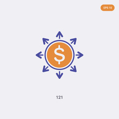 2 color 121 concept vector icon. isolated two color 121 vector sign symbol designed with blue and orange colors can be use for web, mobile and logo. eps 10.