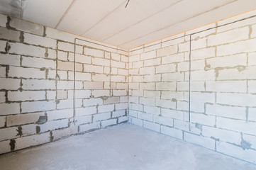 Russia, Moscow- July 25, 2019: interior room apartment. rough repair for self-finishing. interior decoration, bare walls of the room, stage of construction