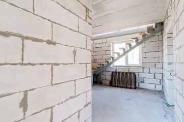 Russia, Moscow- July 25, 2019: interior room apartment. rough repair for self-finishing. interior decoration, bare walls of the room, stage of construction