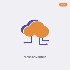 2 color cloud computing concept vector icon. isolated two color cloud computing vector sign symbol designed with blue and orange colors can be use for web, mobile and logo. eps 10.
