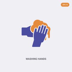 2 color WASHING HANDS concept vector icon. isolated two color WASHING HANDS vector sign symbol designed with blue and orange colors can be use for web, mobile and logo. eps 10.