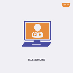2 color telemedicine concept vector icon. isolated two color telemedicine vector sign symbol designed with blue and orange colors can be use for web, mobile and logo. eps 10.