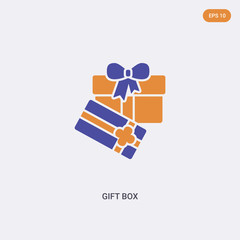 2 color gift box concept vector icon. isolated two color gift box vector sign symbol designed with blue and orange colors can be use for web, mobile and logo. eps 10.