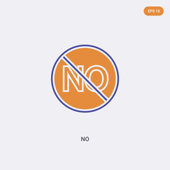 2 color NO concept vector icon. isolated two color NO vector sign symbol designed with blue and orange colors can be use for web, mobile and logo. eps 10.
