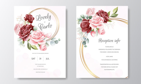 beautiful hand drawn floral wedding invitation card template