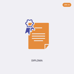 2 color diploma concept vector icon. isolated two color diploma vector sign symbol designed with blue and orange colors can be use for web, mobile and logo. eps 10.