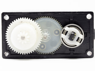 close u p macro inside digital servo motor on white isolate background