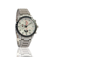 Men's wrist metal watch on white background	