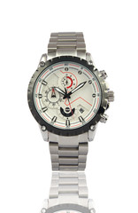 Men's wrist metal watch on white background	