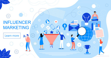 Fototapeta na wymiar Influencer marketing concept vector for landing page. Impact on B2C customers, potential buyers or consumer products in online market,