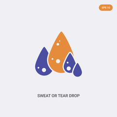 2 color Sweat or tear drop concept vector icon. isolated two color Sweat or tear drop vector sign symbol designed with blue and orange colors can be use for web, mobile and logo. eps 10.