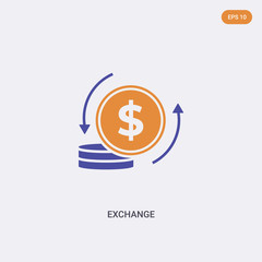 2 color exchange concept vector icon. isolated two color exchange vector sign symbol designed with blue and orange colors can be use for web, mobile and logo. eps 10.