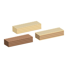 Three types of rectangular crispy waffles with chocolate, creme brulee and chocolate - creme brulee filling. Confectionery crispy desserts.3d vector illustration and isometric view.