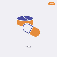 2 color pills concept vector icon. isolated two color pills vector sign symbol designed with blue and orange colors can be use for web, mobile and logo. eps 10.