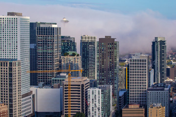Dense fog over Seattle downtown