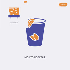 2 color Mojito cocktail with lime and mint concept vector icon. isolated two color Mojito cocktail with lime and mint vector sign symbol designed with blue and orange colors can be use for web