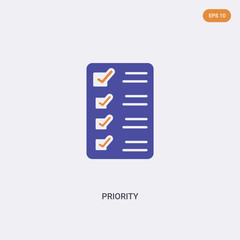 2 color Priority concept vector icon. isolated two color Priority vector sign symbol designed with blue and orange colors can be use for web, mobile and logo. eps 10.