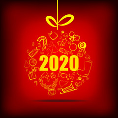 Fototapeta na wymiar Vector : 2020 with christmas items on christmas ball