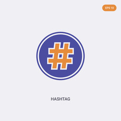 Obraz premium 2 color hashtag concept vector icon. isolated two color hashtag vector sign symbol designed with blue and orange colors can be use for web, mobile and logo. eps 10.