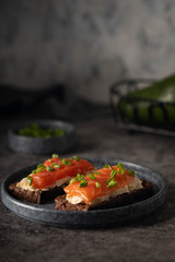 soft cheese and salmon toasts