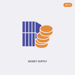 2 color Money supply concept vector icon. isolated two color Money supply vector sign symbol designed with blue and orange colors can be use for web, mobile and logo. eps 10.