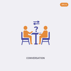 2 color Conversation concept vector icon. isolated two color Conversation vector sign symbol designed with blue and orange colors can be use for web, mobile and logo. eps 10.