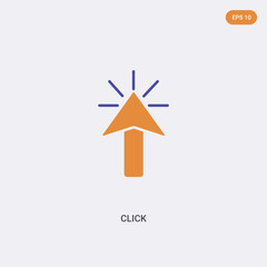 2 color Click concept vector icon. isolated two color Click vector sign symbol designed with blue and orange colors can be use for web, mobile and logo. eps 10.