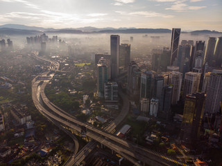 Aerial shot of Kuala Lumpur city center at morning.