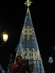 Granada-Andalusia-Spain decorated for Christmas. Buildings in the province of Granada more characteristic along side of Christmas lights
