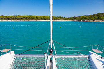 beach with turquoise water, central view from catamaran, Sakarun beach, Dugi island, Croatia